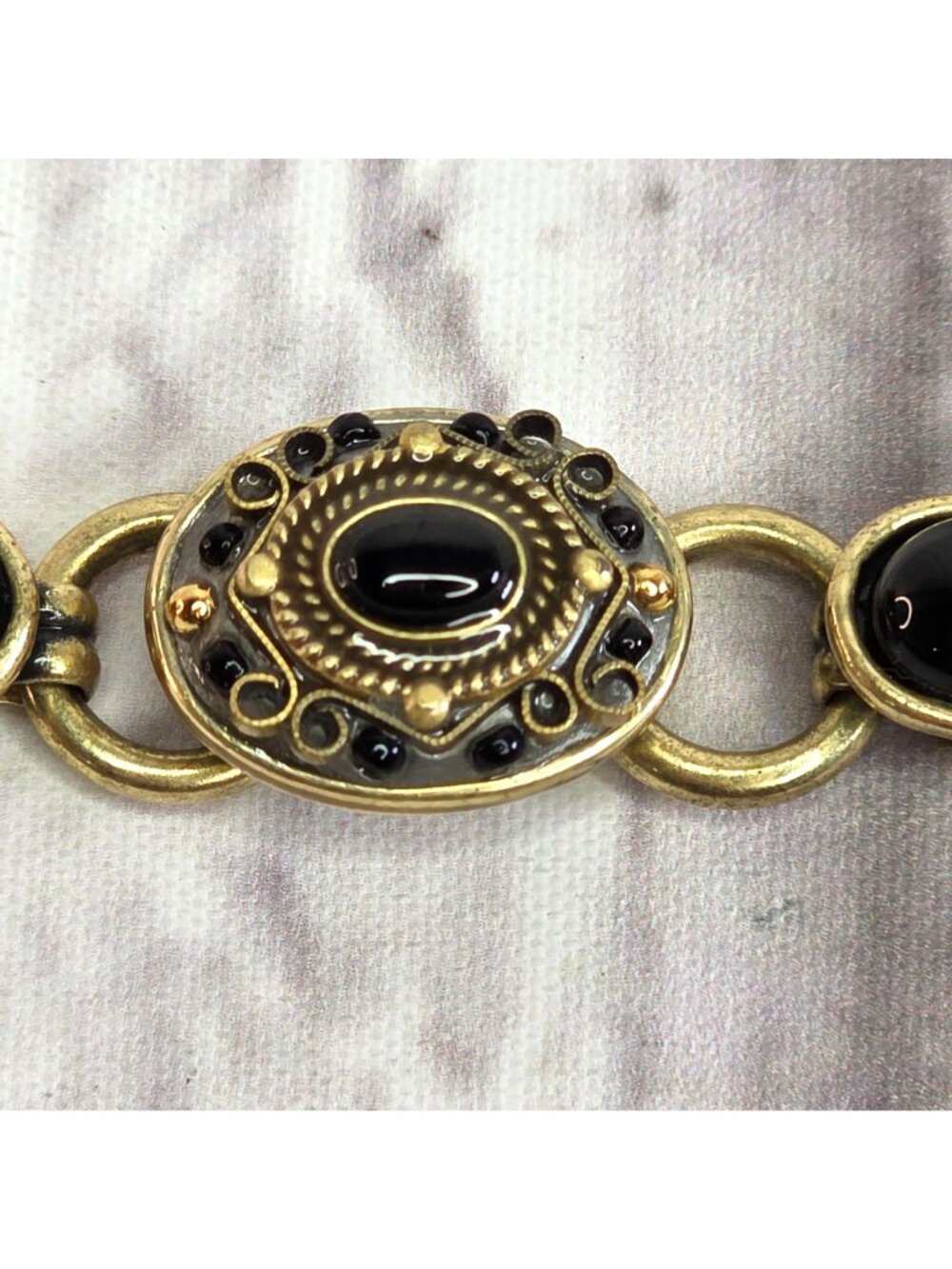 Vintage Michal Golan New York Designer Handmade Bracelet Black Onyx 7.5" Gold To - Picture 4 of 7